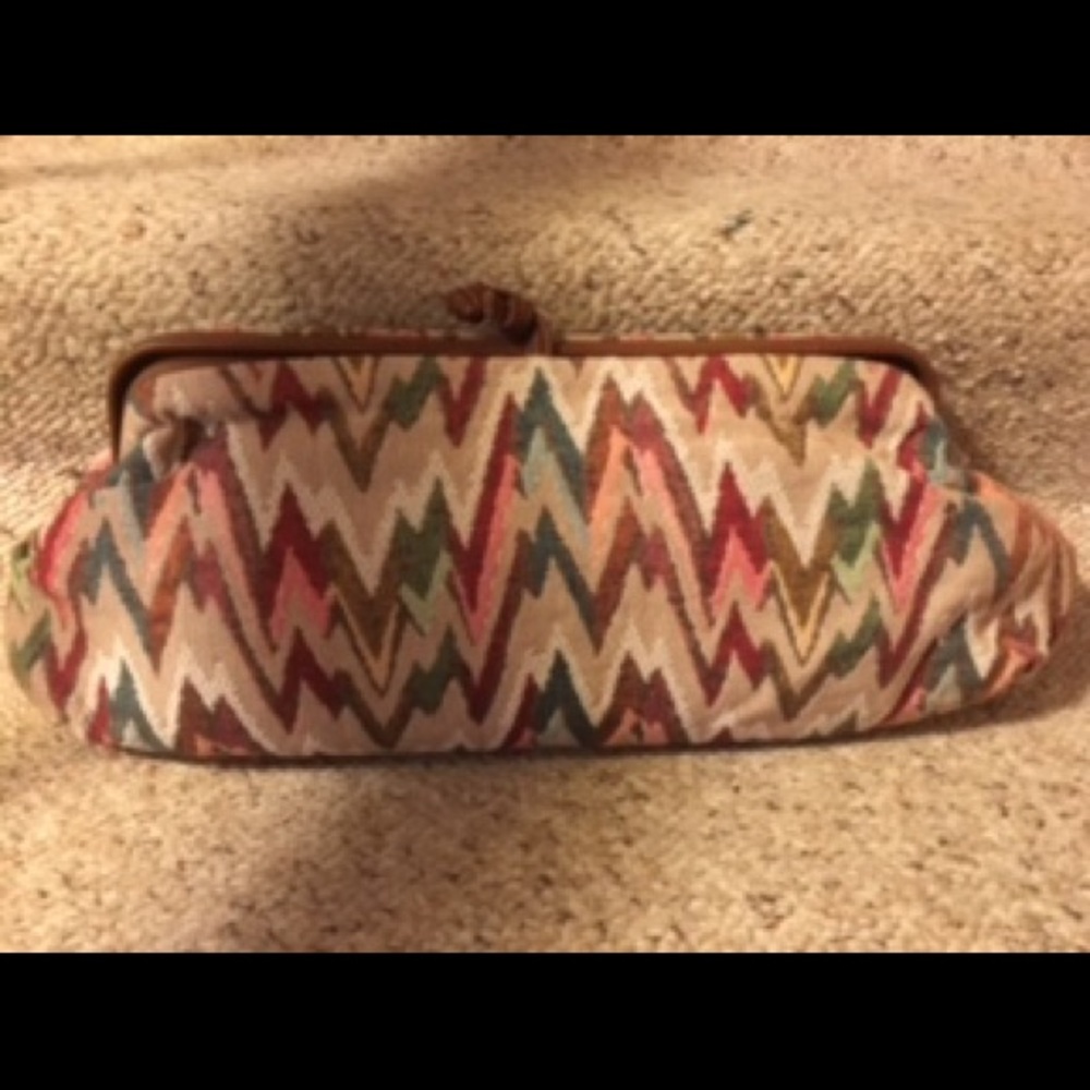 JWM Derr Multicolor Tapestry Leather Trim Large Clutch